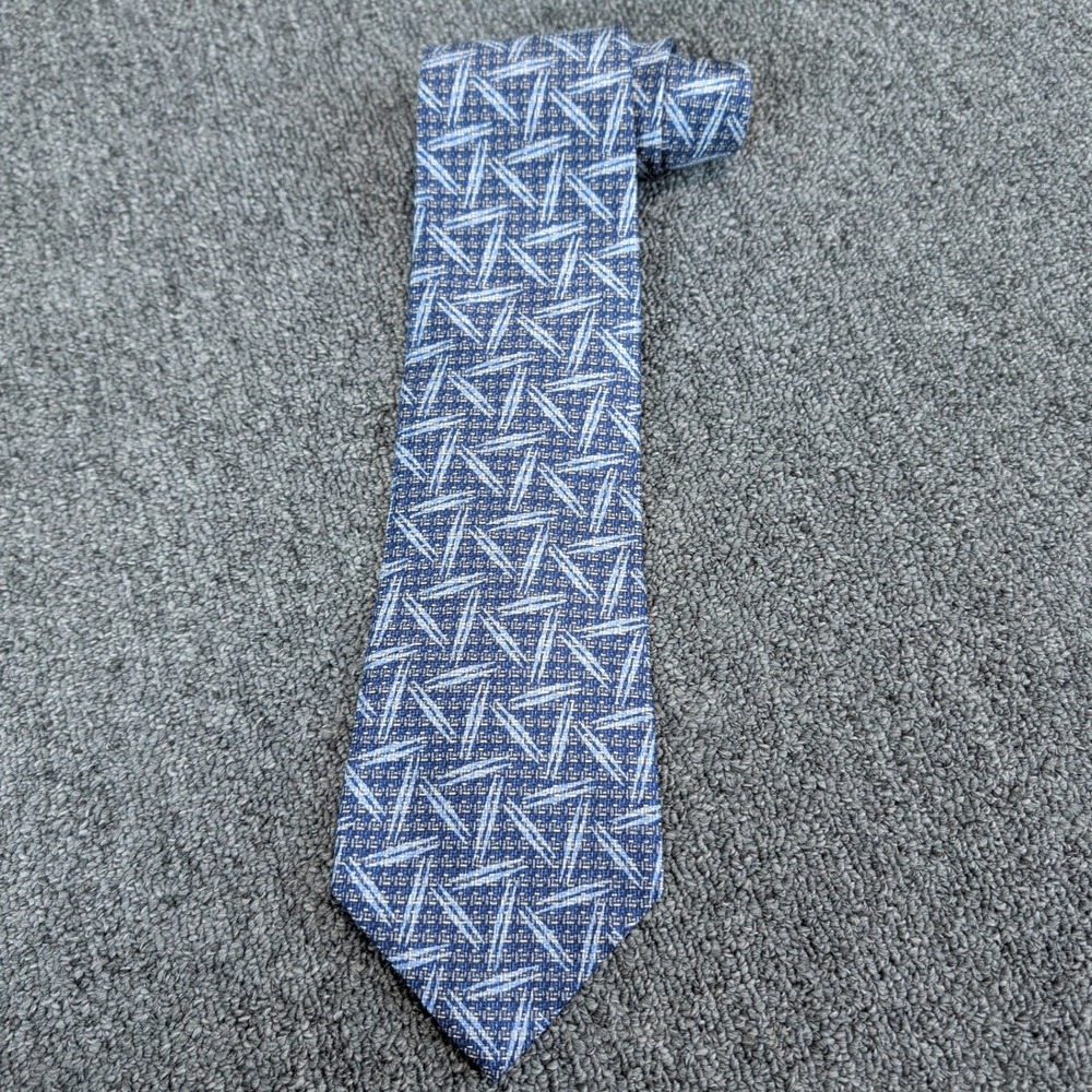 Alfani Modern Geometric Abstract Silk Necktie Mens OS Blue Tan Hand Finished USA — photo 2